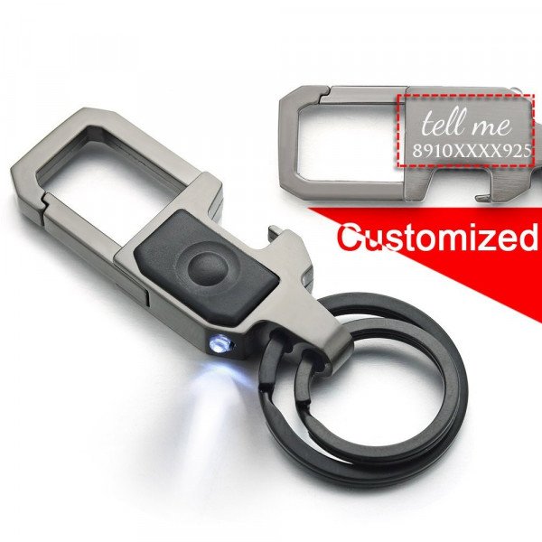 LED-Karabiner-Schlüsselanhänger – personalisiert mit Textgravur