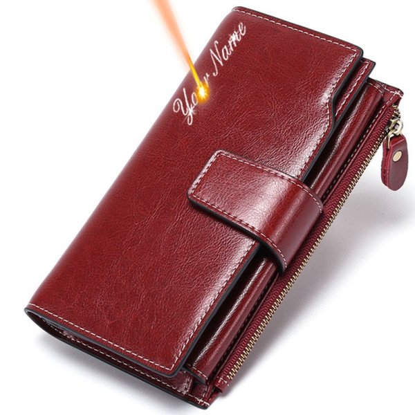 Gravierte Damen-Brieftasche mit eigenem Namen – Personalisiertes Echtleder-Portemonnaie