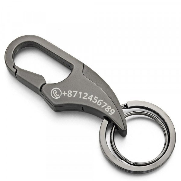 Karabiner-Schlüsselanhänger aus Edelstahl – personalisiert mit Textgravur (Schwarz)