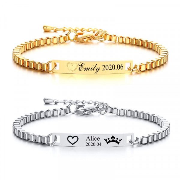 Kinderarmband mit Namensgravur – personalisierbares Gliederarmband aus Edelstahl