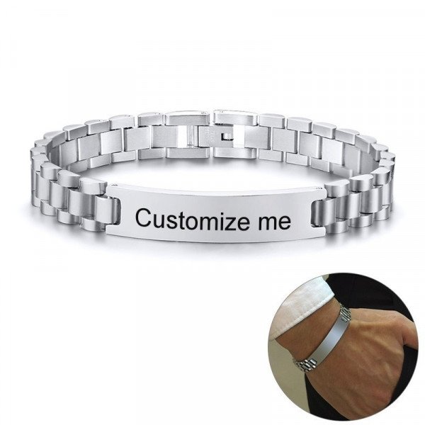 Herren Edelstahl Armband mit eigenem Namen Personalisiertes Herrenarmband Wunschtext Gravur