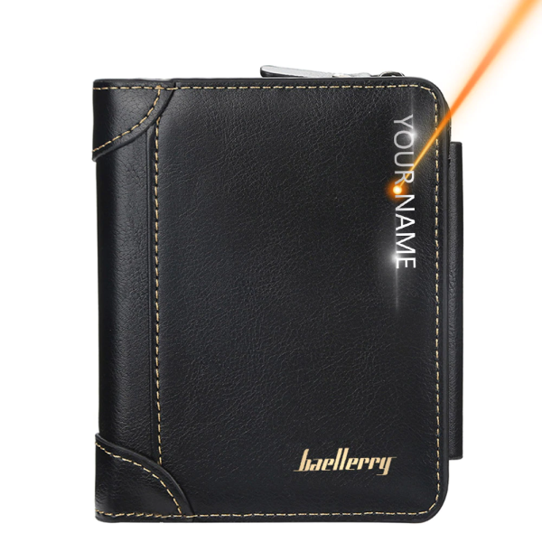 Personalisierte Herren Geldbörse mit Textgravur – Leder Brieftasche mit Münzfach