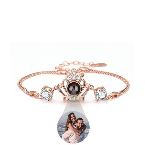Krone-Silberarmband mit Fotoprojektion aus 925er Sterling Silber – verstellbar (18–23 cm)