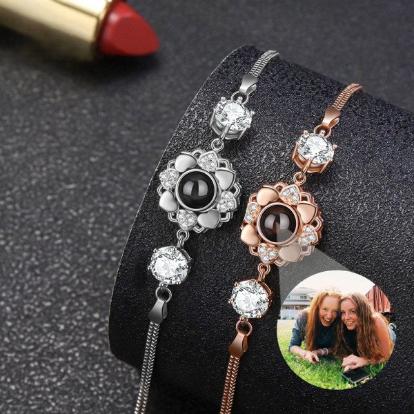 Blumen Armband mit Fotoprojektion – Damenarmband mit eigenem Bild im inneren (18-23 cm verstellbar)