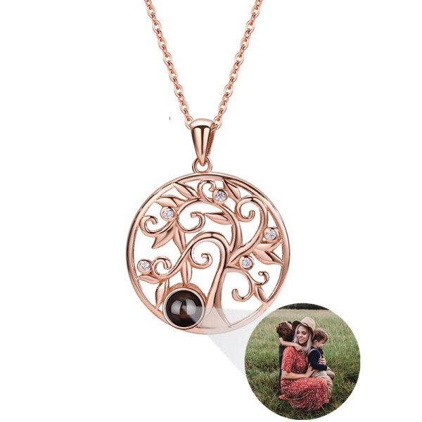 Baum des Lebens Halskette Fotoprojektion - 925er Sterling Silber, 50cm Länge