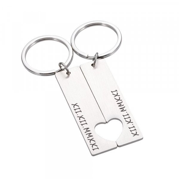 2 Teiliger Schlüsselanhänger mit Datum- oder Namensgravur (Partneranhänger)