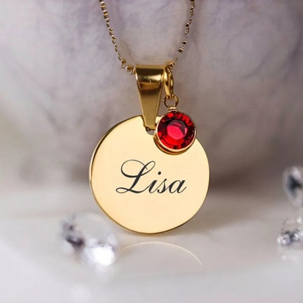 Gravierte Halskette mit Geburtsstein – Personalisierte Damenkette mit Namen