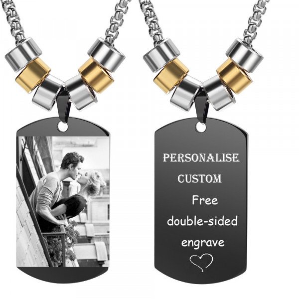 Gravierte Herren Halskette mir eigenem Foto & Wunschtext – Personalisierte Fotokette aus Edelstahl