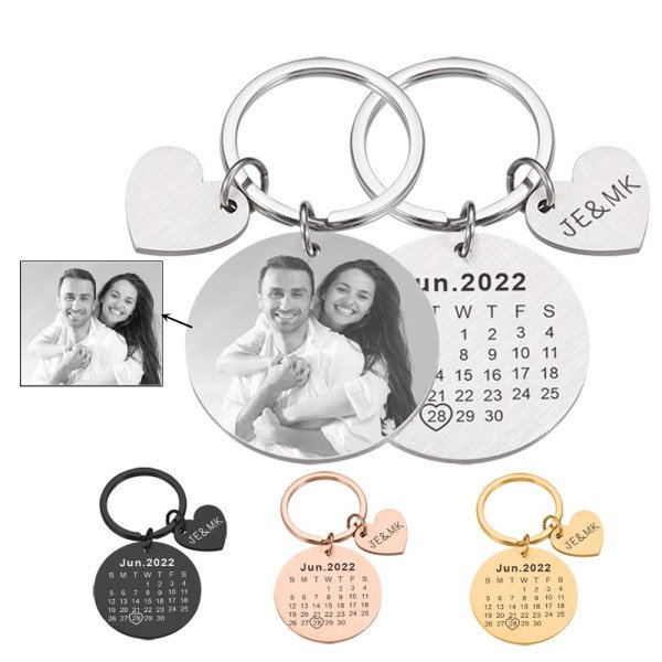 Gravierter Schlüsselanhänger mit Foto & Datum – Personalisierter Fotoanhänger