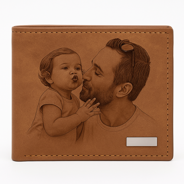 Gravierte Herren-Brieftasche mit eigenem Foto & Wunschtext – Personalisiertes Portemonnaie