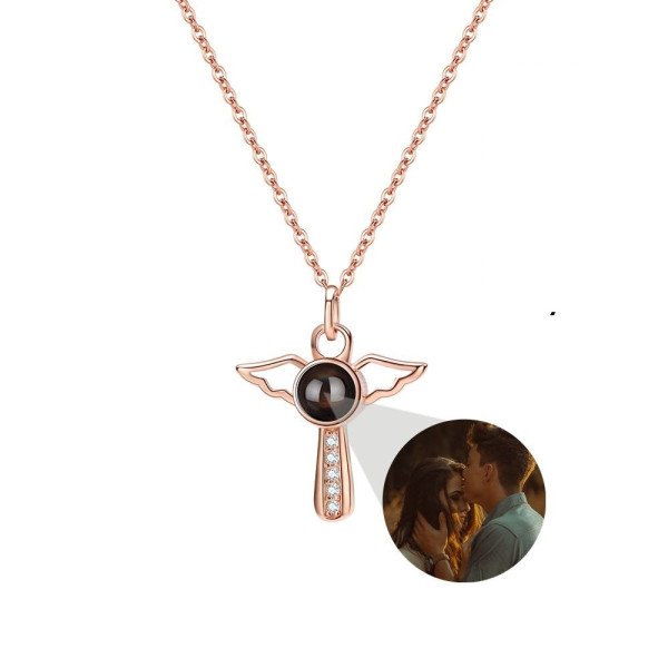 Engelsflügel-Halskette mit Fotoprojektion aus 925er Sterling Silber – personalisiert