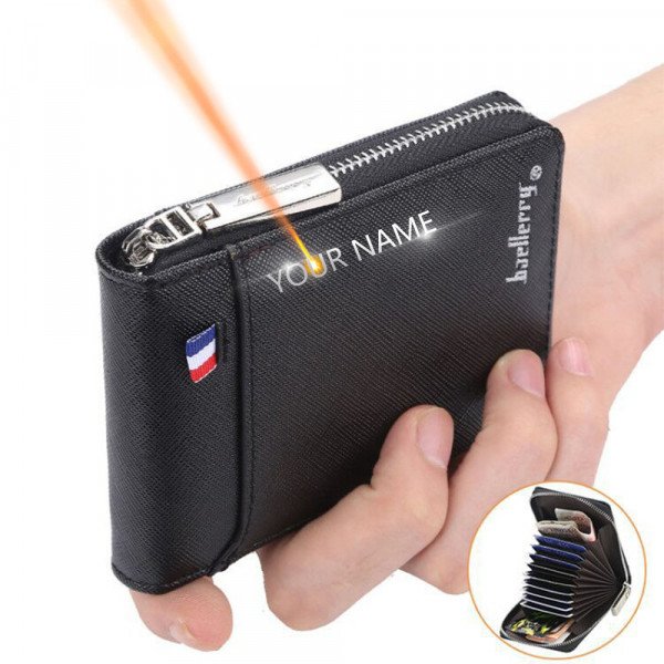 Personalisierte Herren-Brieftasche mit Reißverschluss – Geldbörse mit Münzfach & Gravur