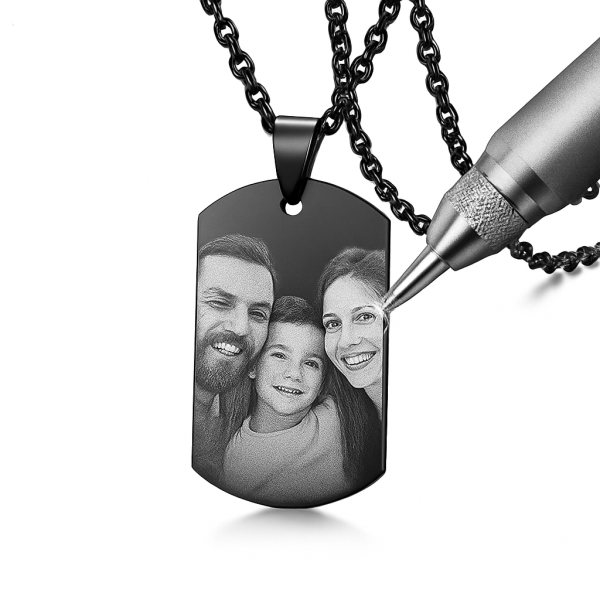 Gravierte Halskette mit eigenem Foto & Wunschtext – Personalisierte Halskette aus Edelstahl