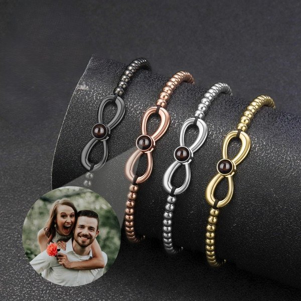 Unendlichkeit-Projektionsarmband – personalisiertes Kugelarmband mit Foto, verstellbar 16–22 cm