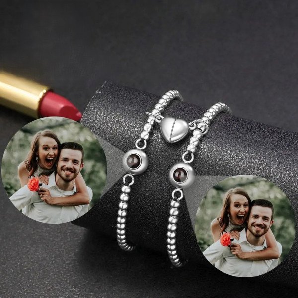 Partnerarmbänder mit Fotoprojektion – personalisiertes 2er-Set, verstellbar 18–23 cm